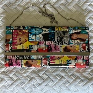 Multicolor Magazine Print Chain Clutch